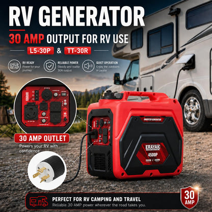 ERAYAK 4500W Portable Inverter Generator for Home Use, Super Quiet Small Generator for Camping Outdoor Emergency Power Backup, Gas Powered Engine, ECO Mode, EPA Compliant