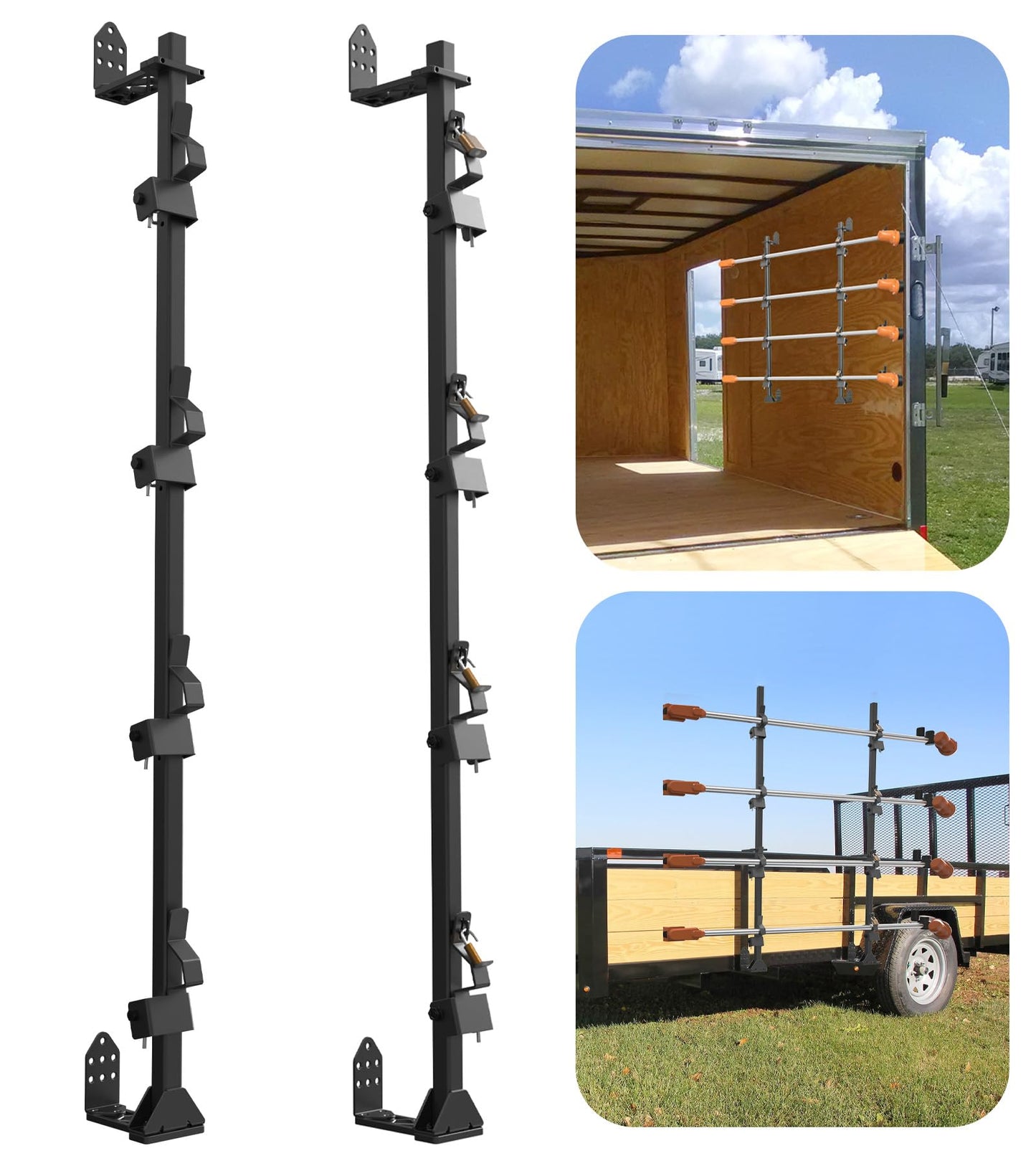 ELITEWILL 4 Place Weedeater Rack for Open/Enclosed Trailers and 5 Gallon Water Containers Mount Holder, Lockable 20L Water Storage Bracket