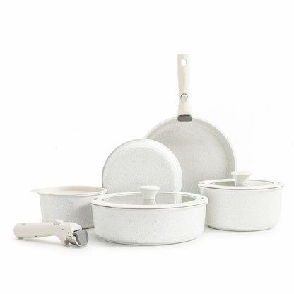 SENSARTE 13 Piece Pots and Pans Set, Nonstick Detachable Handle Cookware, Induction Kitchen Cookware Set with Removable Handle, Healthy Non Stick for RV, Dishwasher ＆ Oven Safe (White)
