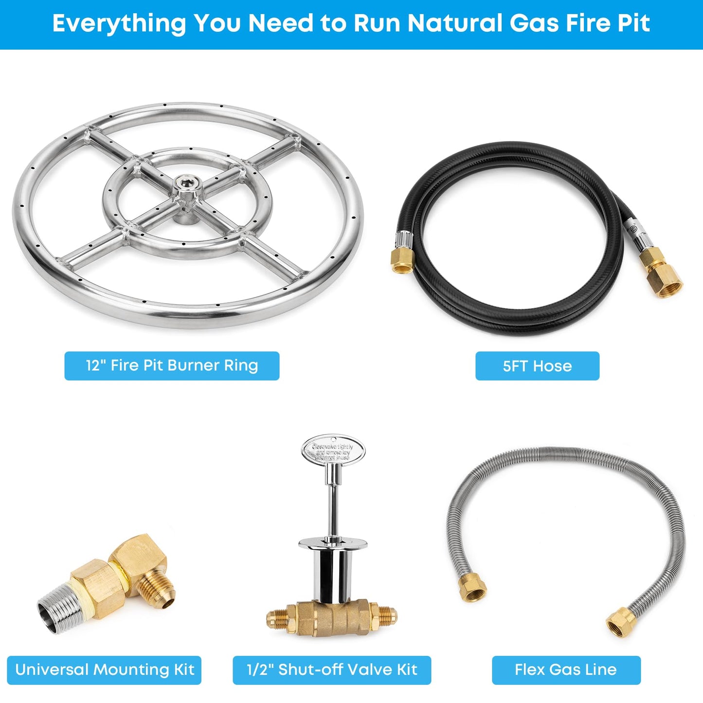 Stanbroil Natural Gas Fire Pit Stainless Steel Burner Ring Installation Kit, 12-inch