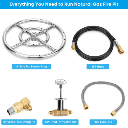 Stanbroil Natural Gas Fire Pit Stainless Steel Burner Ring Installation Kit, 12-inch