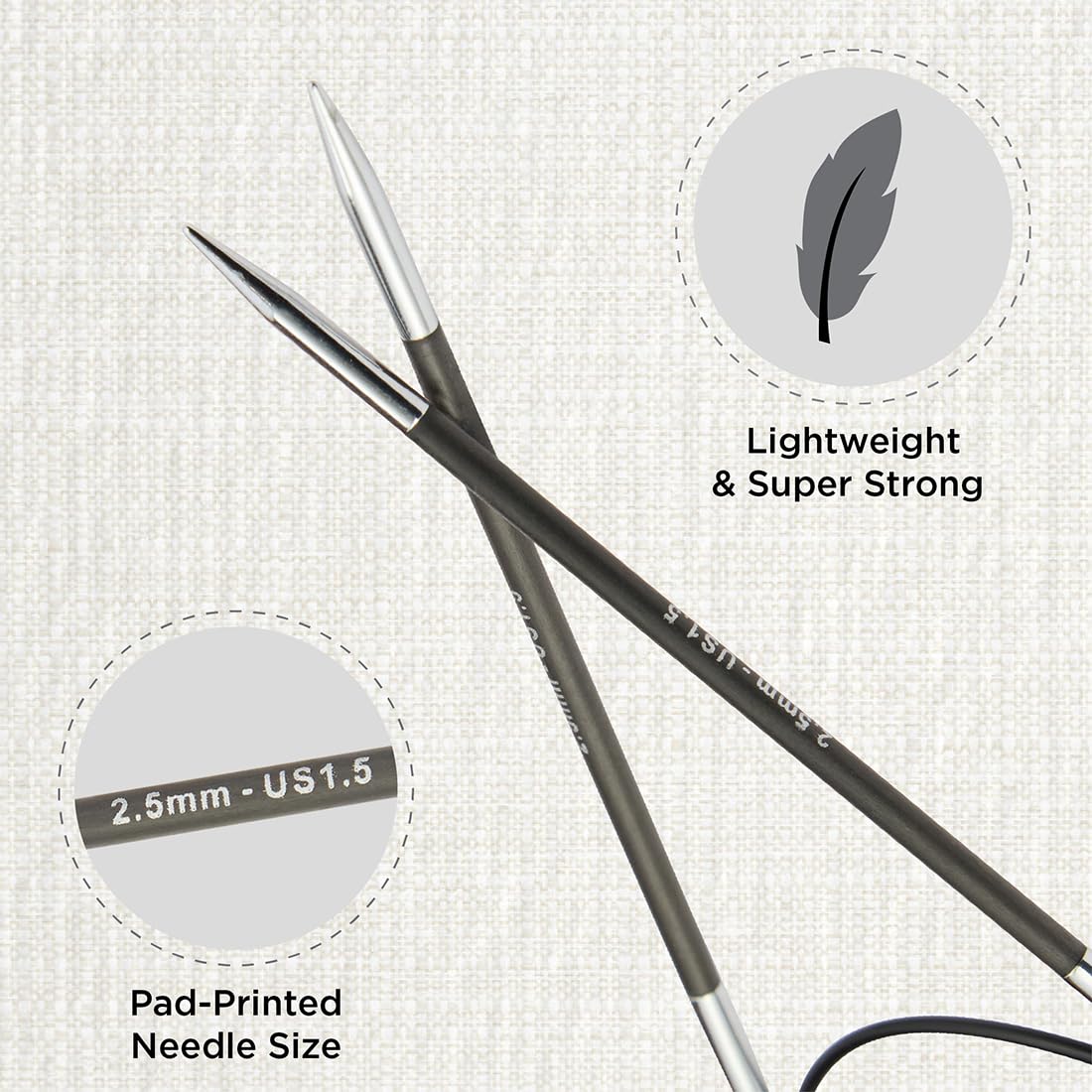 KnitPro Karbonz Fixed Circular Needle 40"(100cm) | US Size 1.5 (2.5mm)