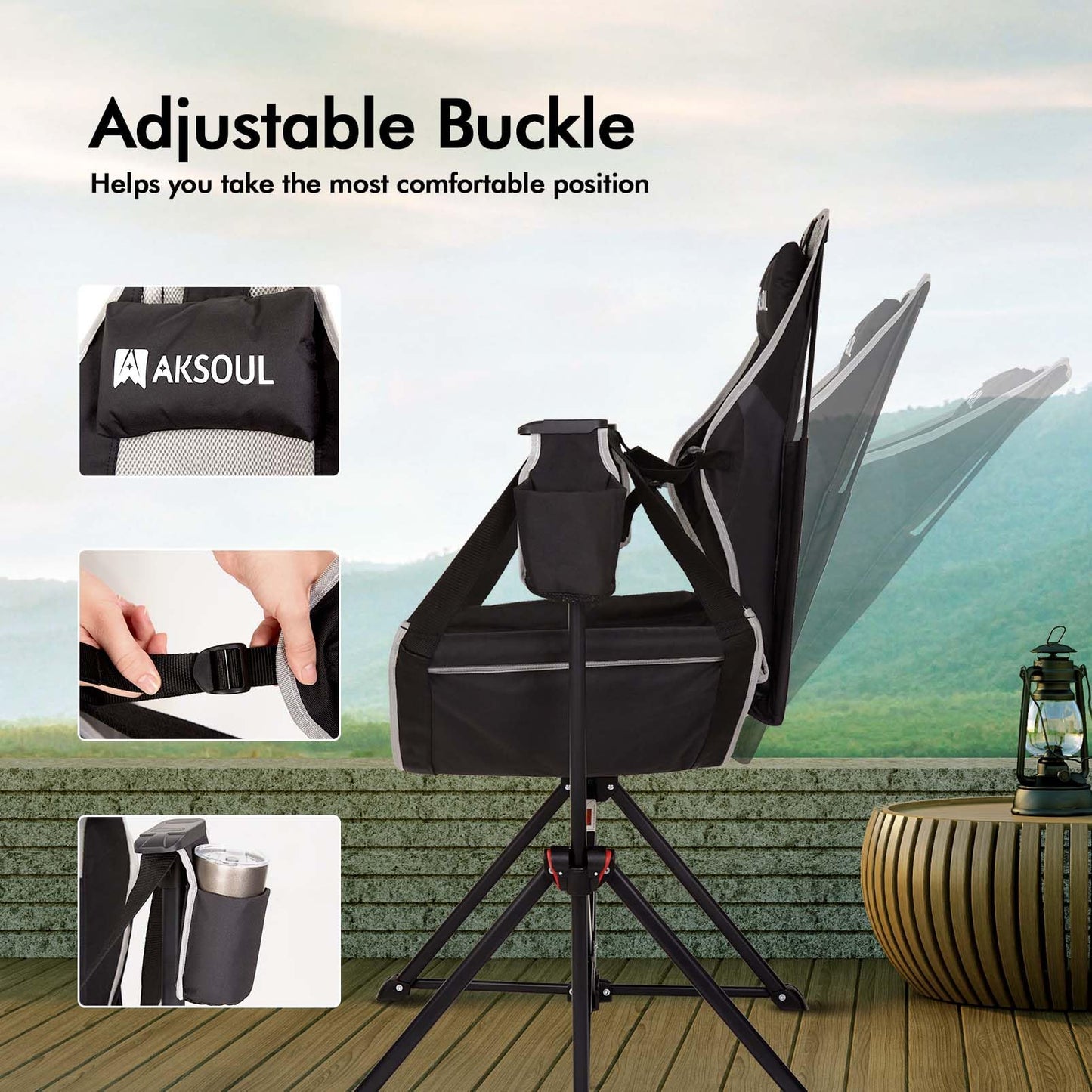 AKSOUL Hammock Camping Chair Swinging: Aluminum Alloy Adjustable Back Swinging Chair, Folding Rocking Chair with Pillow Cup Holder, Recliner for Outdoor Travel Sports Games Lawn Concerts Backyard