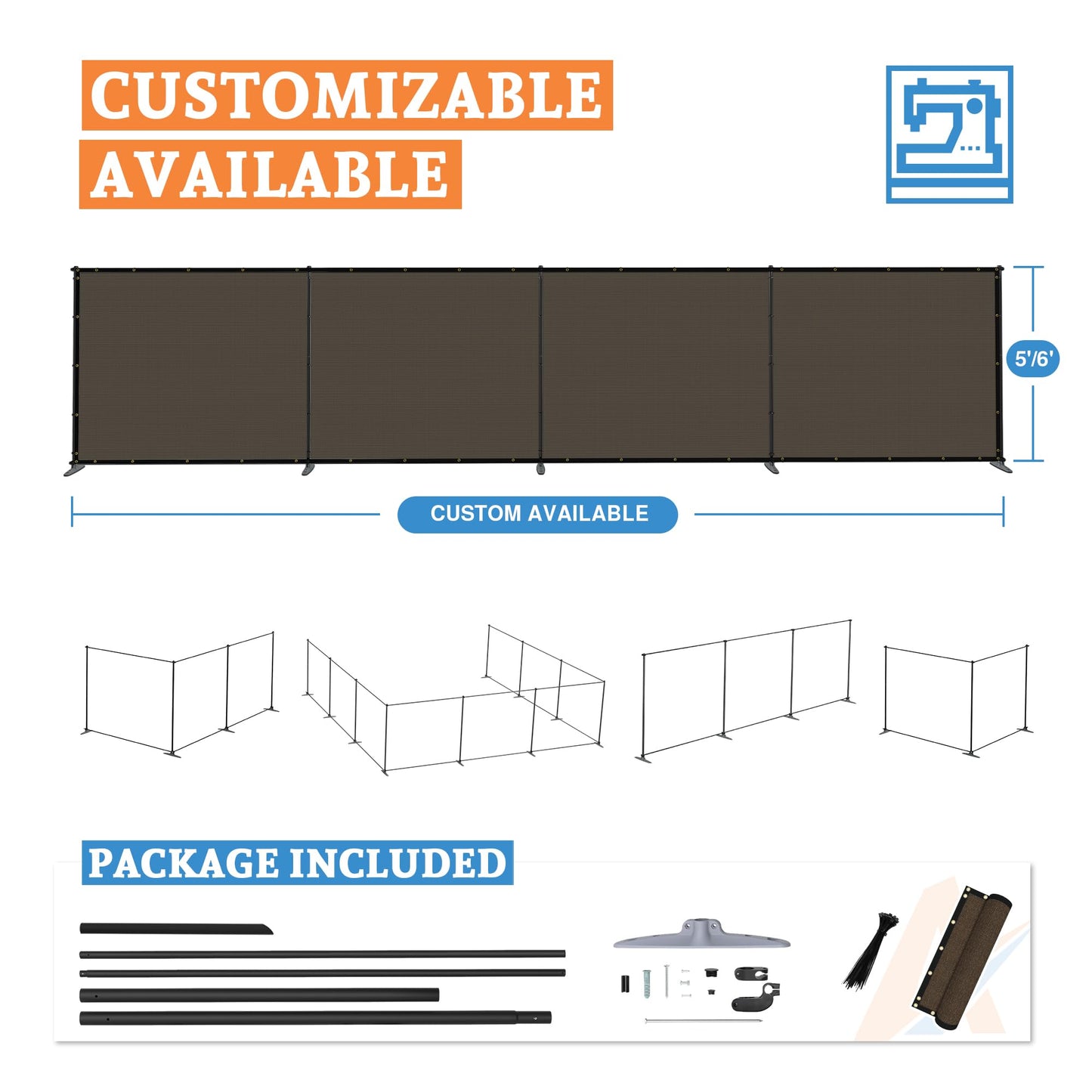 AwnPro 5' x 24' Outdoor Privacy Fence with Iron Poles Ground Spikes Dog Metal Garden Privacy Fence Backyard Patio Yard Barrier Boarder Divider (Brown)