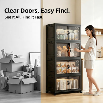 FoldTrend 6-Tier Foldable Storage Cabinet with Wheels & Lid, 291QT Extra Large Stackable Organizer, No Tool Required, Storage Cabinet for Garage, Home Office, Pantry, Kitchen, Dorm
