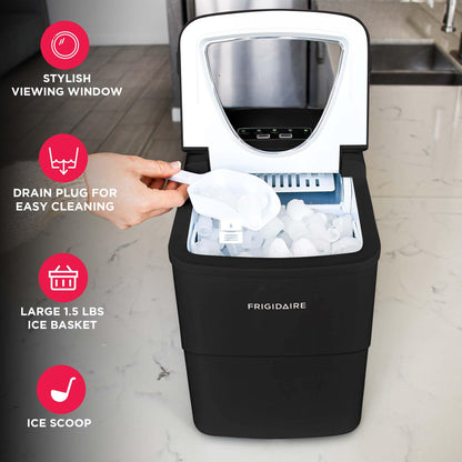 Frigidaire, 26 Lbs Portable Compact Icemaker, Ice Making Machine, Black, White, Medium