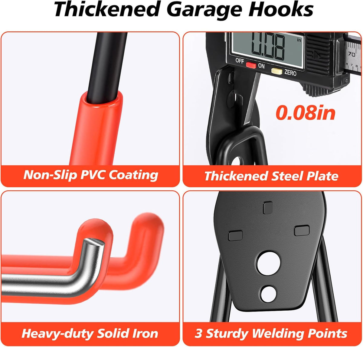 Skiennix Heavy Duty Garage Hooks - Solid Steel Wall Mount Hangers with Anti-Slip Coating | 20 Pack for Organizing Tools