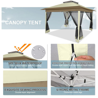COBIZI 12x12 FT Pop up Gazebo on Clearance Canopy Tent, Carpas para Patio, Easy up Outdoor Canopy Tents with Portable Storage Bag for Backyard, Outdoor Waterproof Gazebos for Garden, Camping, Khaki