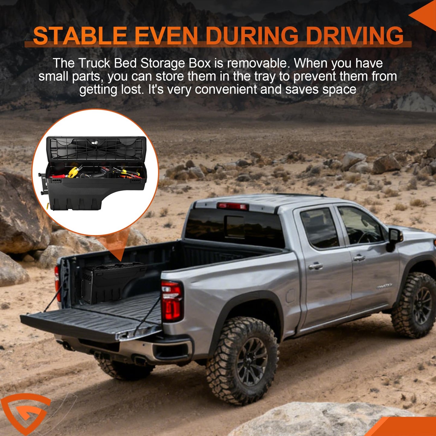 GEARLAST Truck Bed Storage Box With Password Lock For For 2019-2023 Chevy/GMC Silverado/Sierra 1500,Drivers Side,30L, Black Toolboxes