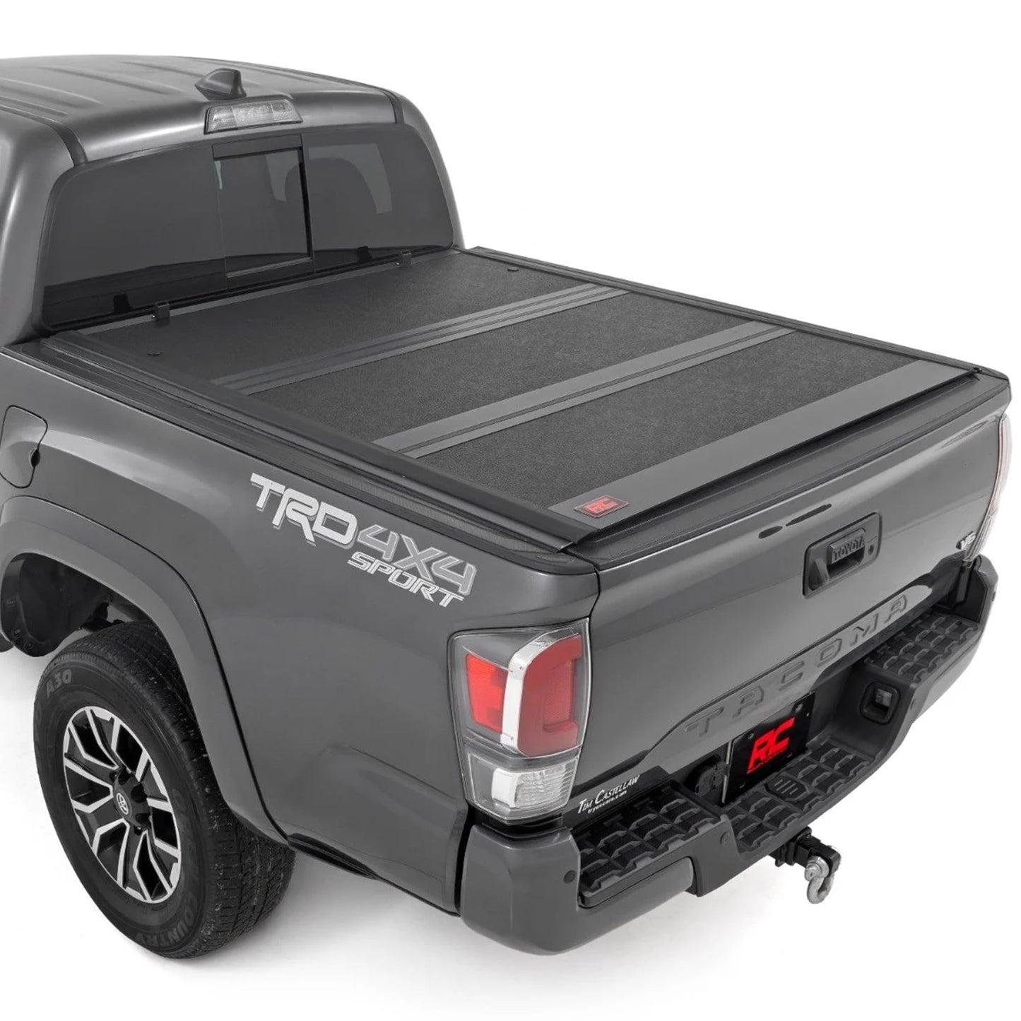 Rough Country Hard Low-Profile Tri-Fold Tonneau Cover for Toyota Tacoma (2016–2023) - Low-Profile Aluminum Truck Bed Cover, Fits 6' Bed (72.5")