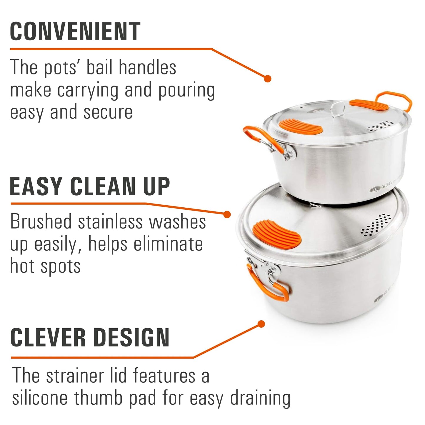 GSI Outdoors Glacier Stainless Steel Base Camper - Medium - 3 Pieces Cookset - Compact, & Durable Pot Pan for Camping