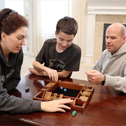 WE Games Shut The Box Board Game - Classic 4 Player Wooden Table Top Dice Game for Family Game Night Walnut Stained Wood 14 in. 10 Numbers Classroom Play or Bar Fun for Adults