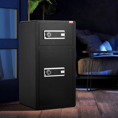 VEVOR Double Doors 5.5 cu.ft Safe Box with Key Lock & Password, Safe Lock Box with Fireproof Bag, Key Rack, LED Light, 2 Height Adjustable and Removable Divider and 1 Cabinet for Money,Documents,Black