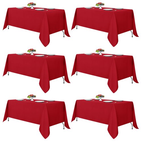 Fitable Red Rectangle Tablecloths for 6 Foot Tables, 6 Pack - 70 x 108 Inches - Stain Resistant and Washable Table Clothes, Polyester Fabric Table Covers for Wedding, Party, Banquet, Buffect