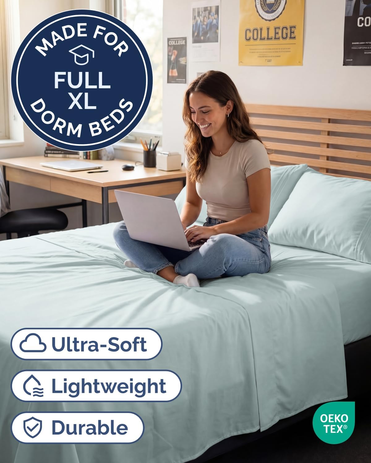 Skiennix Full XL Bed Sheet Set - Soft, Breathable & Cooling 4-Piece Luxury Bedding - Ice Blue, Deep Pockets