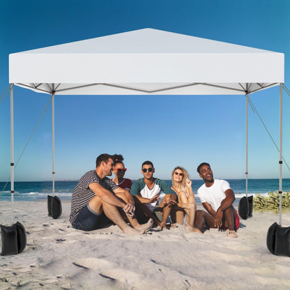 Hipicute Pop Up Canopy Tent 10x10ft, 1-Person Setup Instant Tent Shelter, Portable Commercial Outdoor Canopies w/Roller Bag, 4 Weight Bags 4 Ropes & 8 Stakes for Beach Events Parties Camping, White
