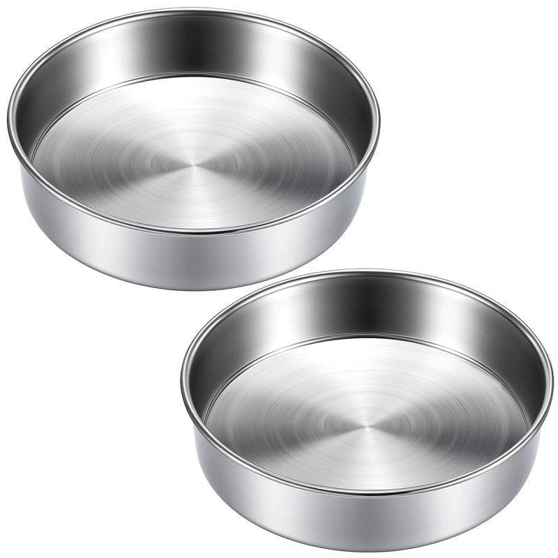 BAKEWAY 8 inch Cake Pans, Round Baking Layer Cake Pan Set of 2, Stainless Steel Mirror Finish & Dishwasher Safe for Birthday, Party, Wedding