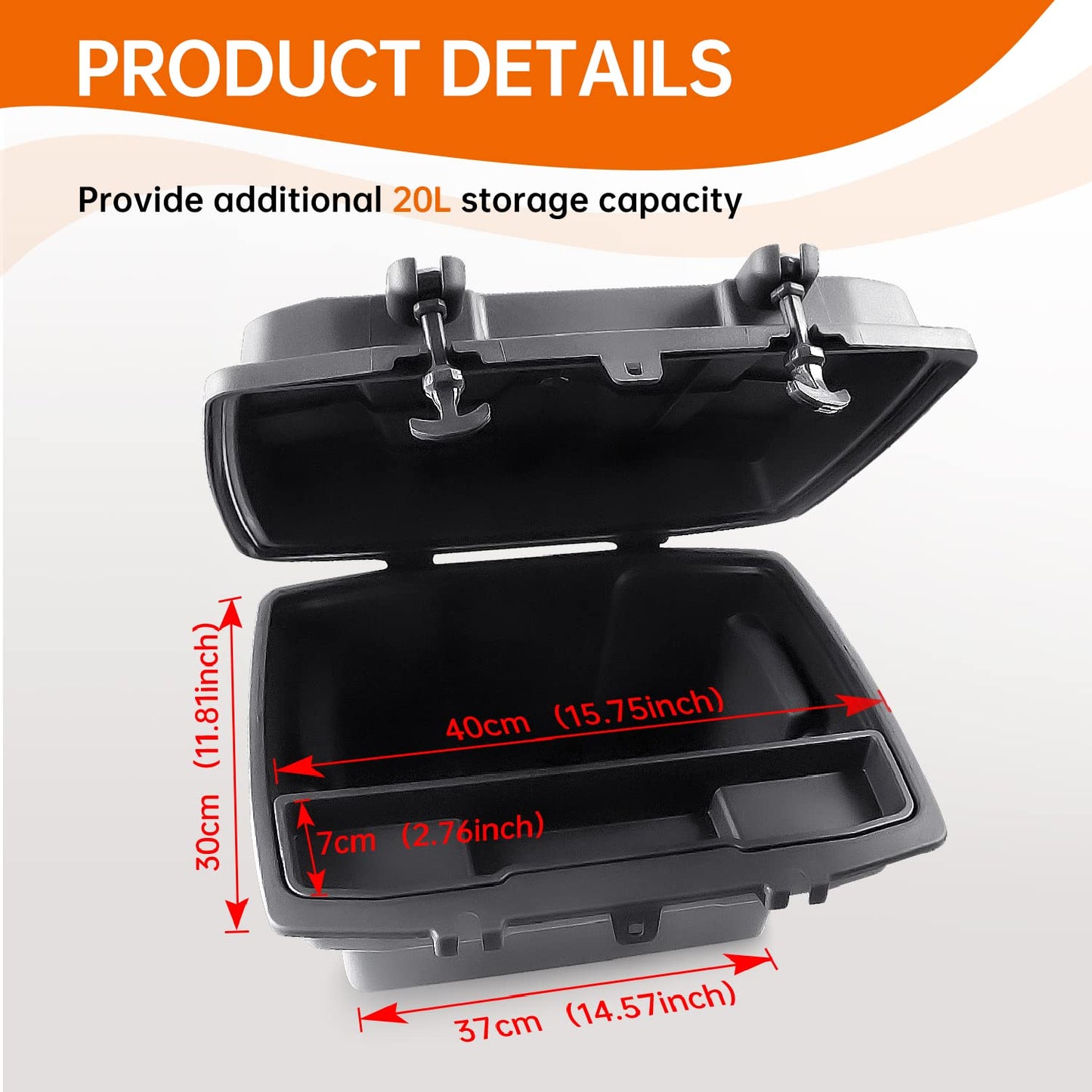 CUSAUTV Removable Rear Cargo Box Storage Bin Compatible with Can Am Defender HD5/ HD8/ HD10/ Commander Double Layer Bed Trunk Tool Cargo Storage Box Container with Lid