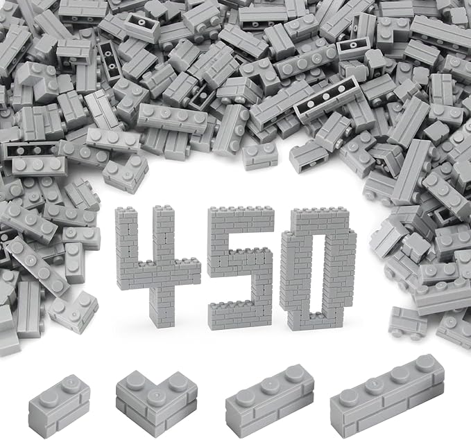 Feleph Masonry Bricks Set 450 Pcs Wall Building Accessories Diverse Creative Construction Bulk Parts and Pieces Classic Blocks Toy Compatible with Major Brands (Gray)