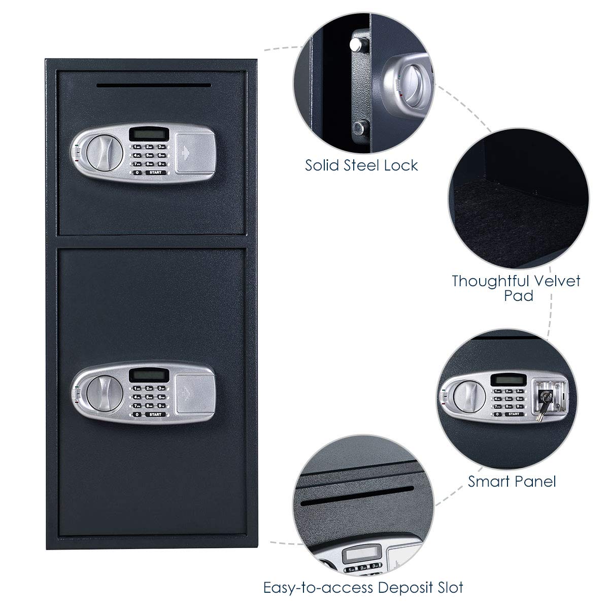 GLACER Safe Box, Digital Double Door Safe Box with Emergency Keys, Digital Keypad with Clear Display, Depository Drop Safes, Home Office Security Lock Digital Safe for Cash, Gun, Jewelry
