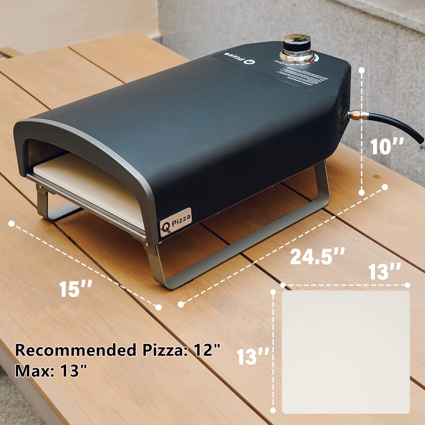 Q Pizza Outdoor Pizza Oven, Portable Gas Pizza Oven with 13x13in Pizza Stone for Outside Cooking, Backyard Pizza Maker, Pizza Accessory Ideal for Outdoor Kitchen and Party, Great Gift PS100