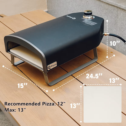 Q Pizza Outdoor Pizza Oven, Portable Gas Pizza Oven with 13x13in Pizza Stone for Outside Cooking, Backyard Pizza Maker, Pizza Accessory Ideal for Outdoor Kitchen and Party, Great Gift PS100