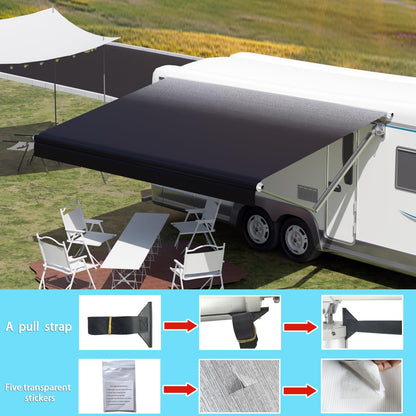 CYLAND RV Awning Fabric Replacement,Camper Trailer Motorized Awning Replacement for Motorhome,Heavy Duty Weatherproof 18.5oz Outdoor Vinyl RV Canopy 20'(Fabric 19'2") Black Fade