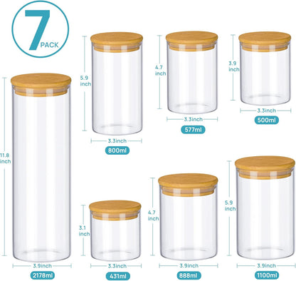 Vtopmart Glass Food Storage Jars - 7-Pack Airtight Kitchen Containers with Bamboo Lids | BPA-Free Canisters for Pantry Organization