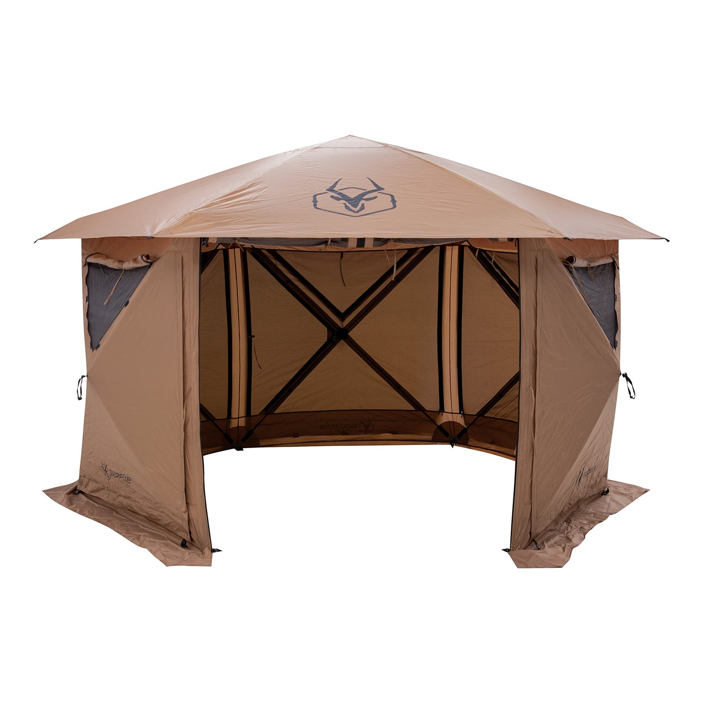 Gazelle Tents™ G6 Cool Top 6-Sided Portable Gazebo, Easy Pop-Up Hub Screen Tent, Waterproof, UV Resistant, 8-Person & Table, Badlands Brown, 91” x 139” x 123”, GG620BR