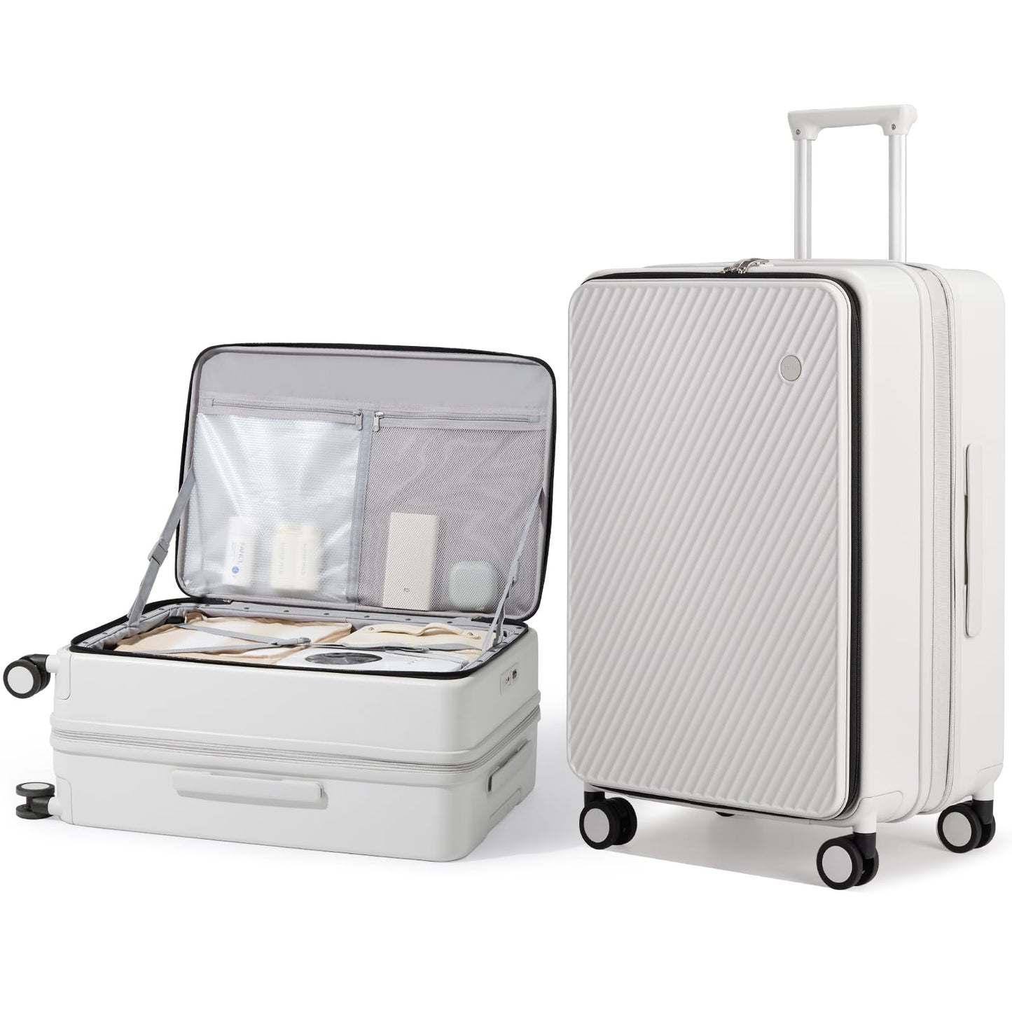 mixi 24 Inch Large Expandable Checked Luggage PC Hard Shell Suitcase Top Opening Rolling Travel Suitcases with Spinner Wheels & TSA Lock, Smoke White