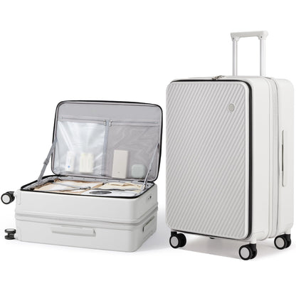 mixi 24 Inch Large Expandable Checked Luggage PC Hard Shell Suitcase Top Opening Rolling Travel Suitcases with Spinner Wheels & TSA Lock, Smoke White