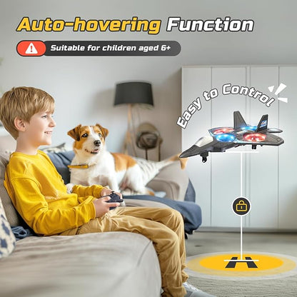 Foam RC Airplane Drone for Kids Remote Control Helicopter Toy Plane Fighter Jet with LED Light Auto Hover 360°Flip 2 Batteries (16 Mins Flight) Easy to Fly for Beginners