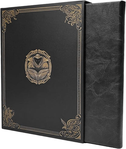 Game Master Screen - 30in Portrait DM Screen Compatible with Dungeons and Dragons and Other TTRPG - Faux Dragon Skin with Clear Dry Erase 8.5 x 11 Pockets - Slipcase Stores with DND Books - Black