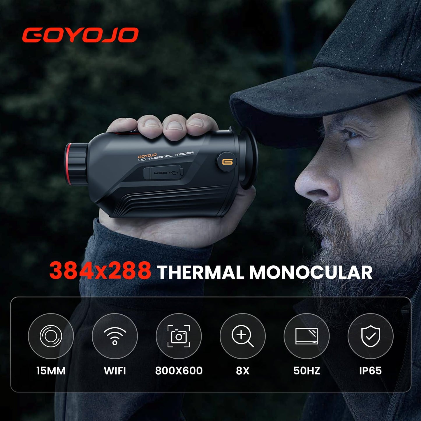 GOYOJO G315 Thermal Monocular, 384x288 (50 Hz) Thermal Imaging Monoscope Camera for Adults, 15mm Focal Lens Vision Goggles Thermal Scopes for Night Hunting Camping