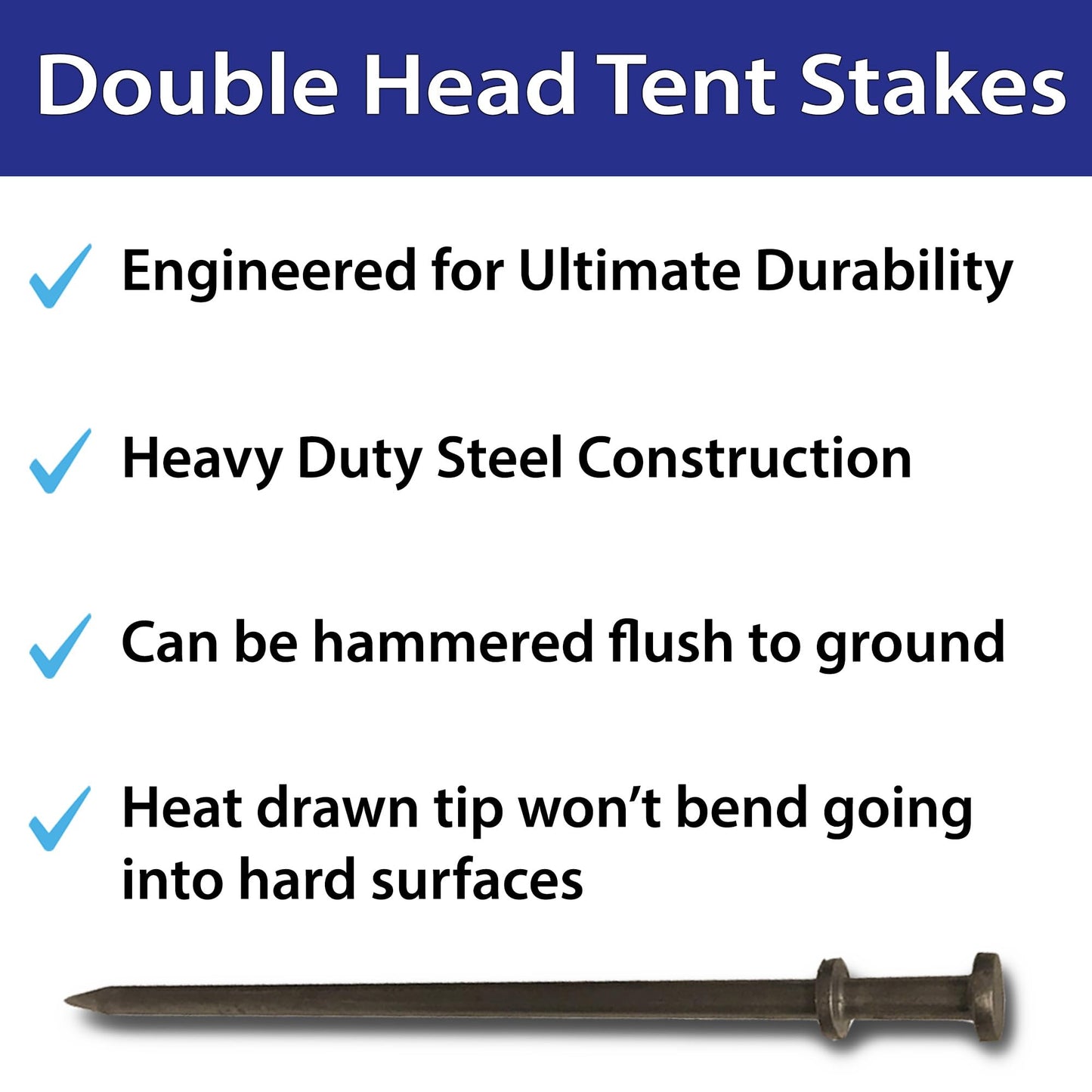 Moose Supply Double Head Tent Stakes, Heavy Duty Steel Outdoor Ground Spikes to Anchor Commercial Inflatables, Party Tents and Camping Shelters, 3/4 Inch x 30 Inch, Pack of 4