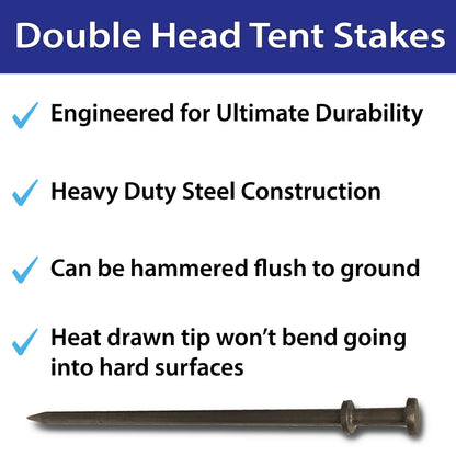 Moose Supply Double Head Tent Stakes, Heavy Duty Steel Outdoor Ground Spikes to Anchor Commercial Inflatables, Party Tents and Camping Shelters, 3/4 Inch x 30 Inch, Pack of 4