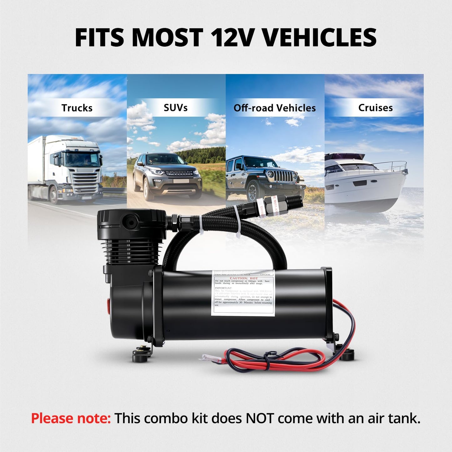 EVIL ENERGY 200PSI Air Horn Suspension Compressor for Car 12V Heavy Duty 1/4 NPT Onboard Air Ride Compressor for Train, Truck, Inflating Tires, Suspension Systems, Train Horn, DIY Pneumatic Tools