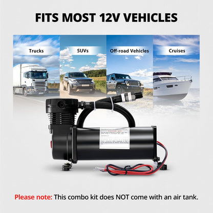 EVIL ENERGY 200PSI Air Horn Suspension Compressor for Car 12V Heavy Duty 1/4 NPT Onboard Air Ride Compressor for Train, Truck, Inflating Tires, Suspension Systems, Train Horn, DIY Pneumatic Tools