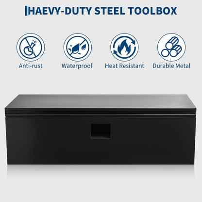ActiveTrail Heavy Duty Steel Truck Bed Tool Box, 24 Inch Weatherproof Lockable Metal Storage Chest with Gas-Assist Grooved Lid for Pickup, Trailer, RV, Black