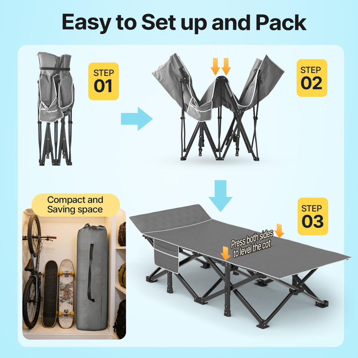Slendor XXL Folding Camping Cot for Adults with Mattress Pillow Carry Bag, 32 inch Extra Wide Portable Sleeping Cot, 900LBS Support Outdoor Cot Bed for Office Nap Beach Travel RV