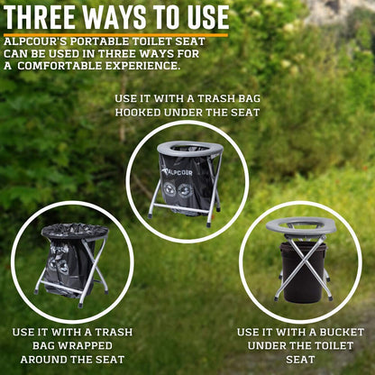 Alpcour Foldable Waterproof Pop Up Portable Toilet Seat for Camping, Hiking, Beach, and Traveling