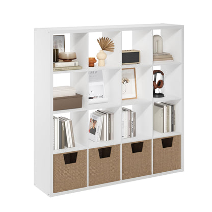 Furinno Cubicle Book Shelf, 16-Cube Bookshelf, Extra Thick Frame Reversible Bookcase with Open Back, 14.6" x 58" x 58", for Living Room, Bedroom, Home Office, White