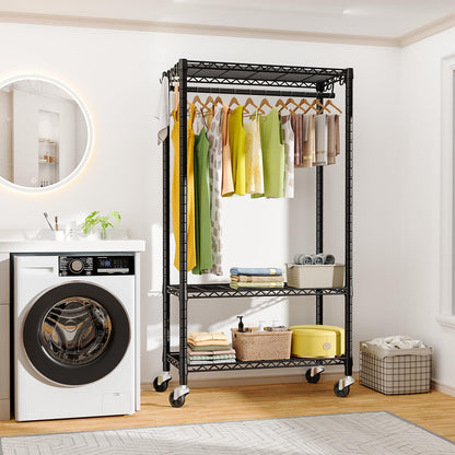 FUTASSI P3 Rolling Clothes Rack, Clothing Racks for Hanging Clothes, Heavy Duty Garment Rack with Wheels, Freestanding Portable Closet Racks 39.4'' W x 14'' D x 78.5'' H, Max Load 470 LBS, Black