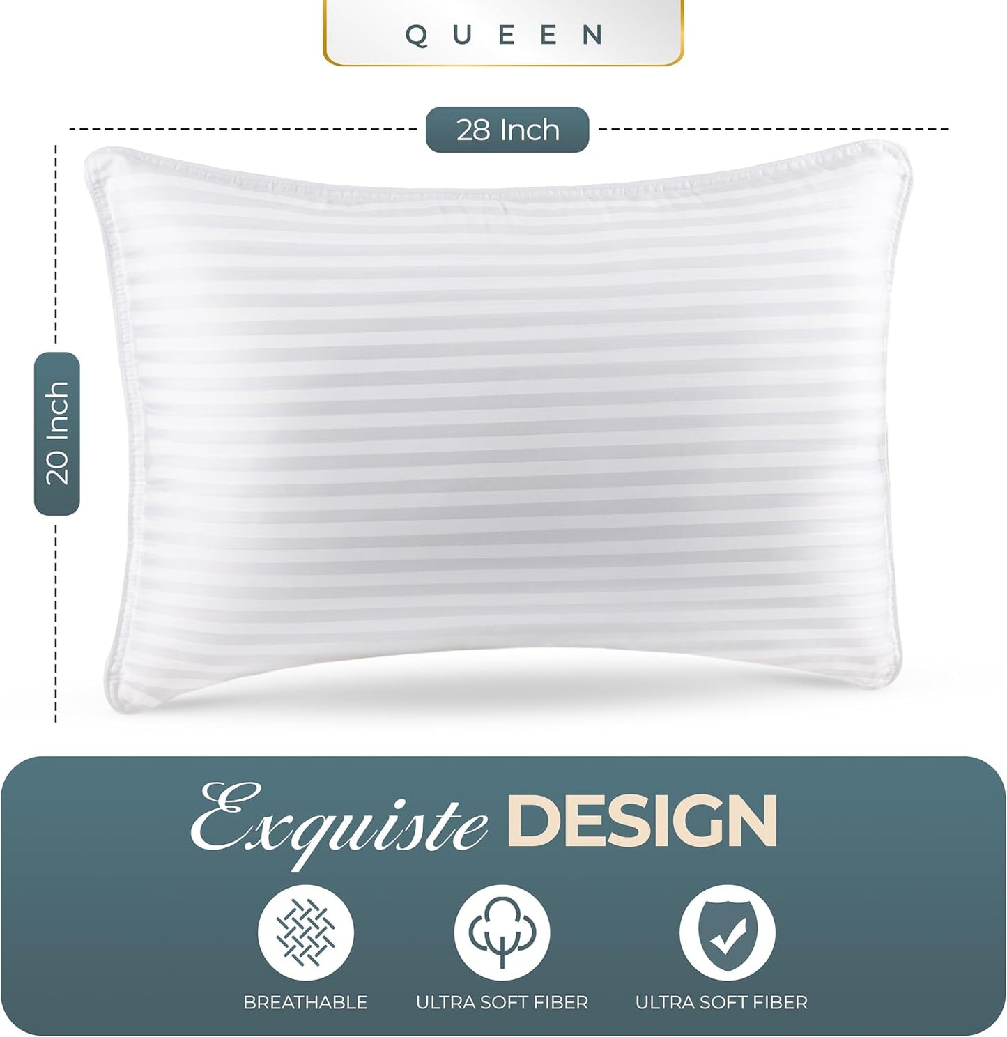 Utopia Bedding Queen Size Bed Pillows - Set of 2 Cooling Down Alternative Pillows for All Sleepers
