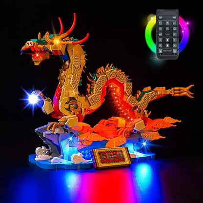 Upgraded Led Light Kit for Lego Auspicious Dragon Building Set Remote Version Compatible with Lego 80112 Model Gift Idea for Adults Adult Builders and Fans (Model Not Included)
