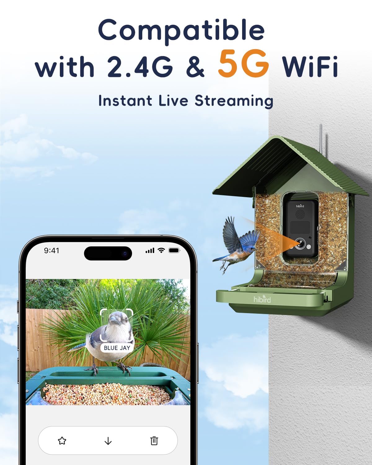 WingHome Bird Feeder with Camera, 32MP Photos & 4K Video with Live View, 5GHz/2.4GHz WiFi, AI Identify Birds Species and Instant Arrival Alerts for Bird Lovers