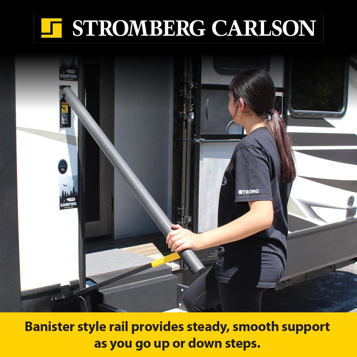 Stromberg Carlson AR-42 Lend-A-Hand Banister Rail - RV Handrail for Safe Support on Outdoor Steps, Ribbed Grip Tubing, Folds Flat & Locks Easily, 45 Inches Rail for Double & Some Triple RV Steps