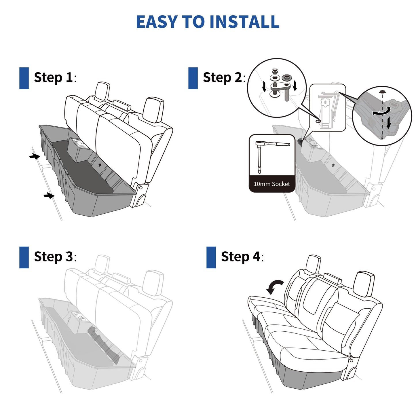 oEdRo Upgraded Under Seat Storage Box Fit with 2019-2026 Chevy Silverado/GMC Sierra 1500, 2020-2026 Silverado/Sierra 2500HD 3500HD Double Cab & Crew Cab, 2-in-1 Underseat Storage Black Tool Box