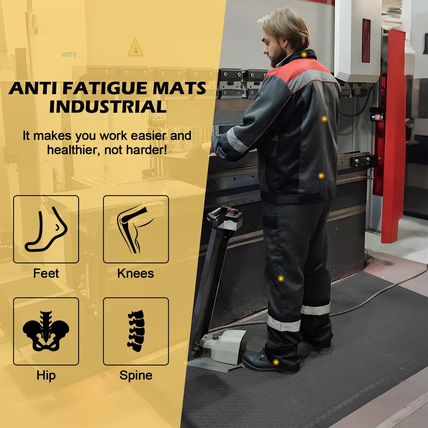 GOOFCXO 3 x 5 FT Anti Fatigue Mats Industrial 15/16 Inch Thick Soft Sponge Ergonomic Mat Durable Heavy Duty Diamond Plate for Standing Non Slip Industrial Grade Floor Mat for Leg & Back Pain (Gray)