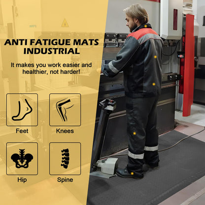 GOOFCXO 3 x 5 FT Anti Fatigue Mats Industrial 15/16 Inch Thick Soft Sponge Ergonomic Mat Durable Heavy Duty Diamond Plate for Standing Non Slip Industrial Grade Floor Mat for Leg & Back Pain (Gray)